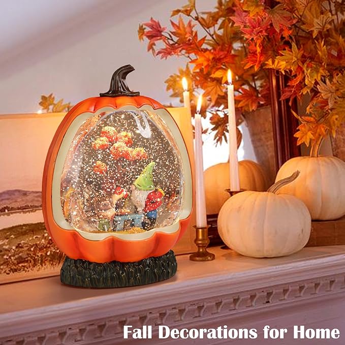 Fall Snow Globe Pumpkin Fall Decorations for Home Gnome Turkey Swirling Glitter Timer Thanksgiving Gift Autumn Harvest Fall Decor-Ruum Studio Home
