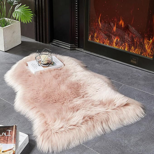 AMTOVO Faux Fur Rug, Pink Small Area Rug, Fluffy Sheepskin Rug, Fuzzy Ultra Soft 2 x 3 ft Shag Rugs for Bedroom Sofa Throw Cushion Room Decor, Sheepskin-Ruum Studio Home