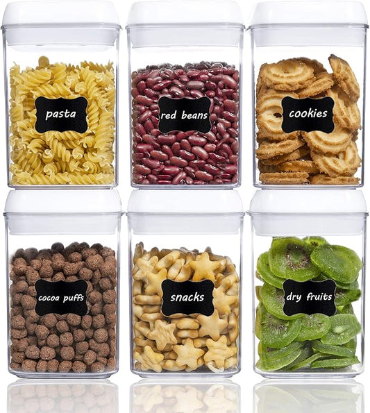 Vtopmart 6 PCS Airtight Food Storage Containers, BPA Free Plastic Snack Containers with Easy Lock Lids, for Kitchen Pantry Organization and Storage, Include 24 Labels, 0.8L-Ruum Studio Home