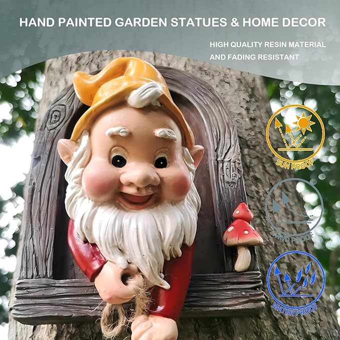Elenon Climbing Gnomes Tree Faces Decor, Adorable Gnome Tree Hugger Fairy Garden Statue, Funny Peeker Sculpture Outdoor Yard Patio Art (2pcs)-Ruum Studio Home