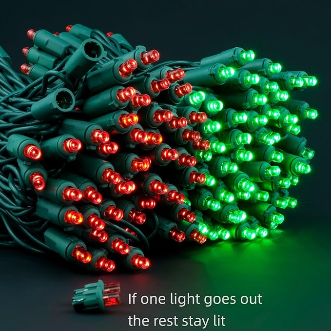 200 Count Red Green Wide Angle LED Christmas Lights, 66 ft Green Wire UL Certified Commercial Grade 5mm Holiday String Light Set (Red & Green)-Ruum Studio Home