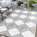 Waterproof Outdoor Rug 8x10ft, Foldable Reversible Plastic Straw Mat for Patio RV Deck Porch Backyard Balcony Camping Picnic Beach Indoor Outdoor Carpet, Black&White-Ruum Studio Home