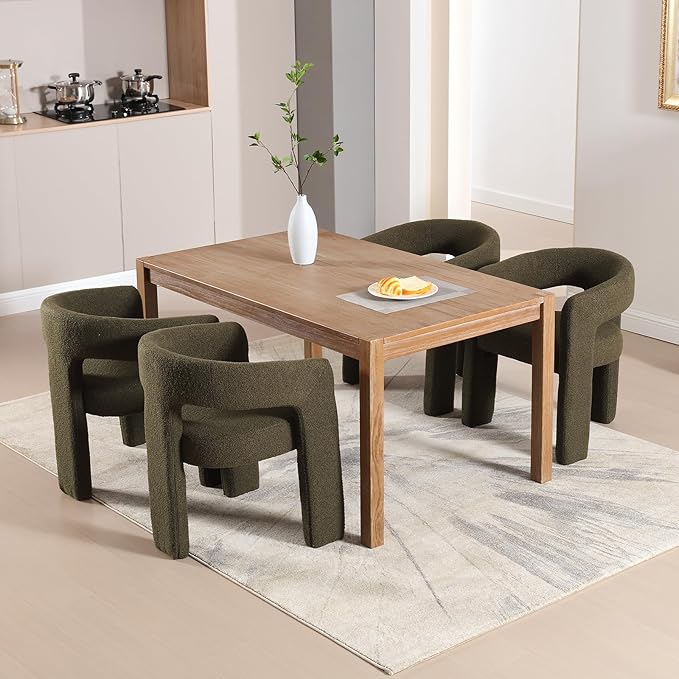 Green Sherpa Dining Chairs Set of 2, Modern Barrel Dining Room Chairs Upholstered Faux Fur Accent Chair with Arms and Round Back for Living Room Kitchen Armchair No Assembly Needed-Ruum Studio Home