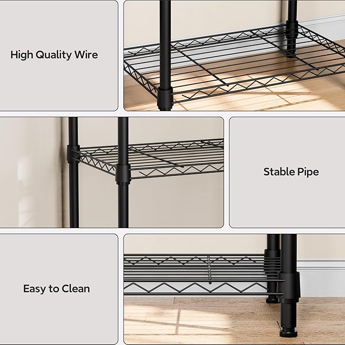 4 Tiers Shelf Metal Storage Shelves Wire Rack Closet Organizers with Wheel for Garage Kitchen Bathroom Laundry Black 11.8" D x 17.7" W x 41.9" H-Ruum Studio Home