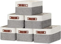 DULLEMELO Small Storage Baskets 6 Pack, Fabric Collapsible Gift Storage Baskets for Shelves, Closets, Nursery, Home, Office Organizing,Small Canvas Linen Rectangular Storage Bins (6-Pack, White&Grey)-Ruum Studio Home