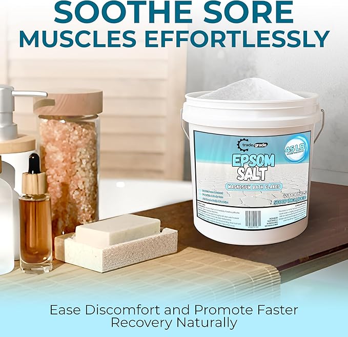 Epsom Salt Bath Soak 45 lb Bucket – Unscented, Pure Epsom Salt Bulk Crystals, Magnesium Sulfate for Full Body or Foot Soaks, Resealable Container with Scoop for Home Bath Use-Ruum Studio Home