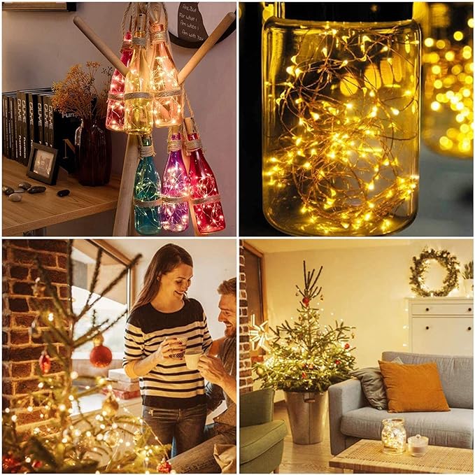 YJFWAL 24Pack 20LED Wine Bottle Lights with Cork, Cork Shape Silver Copper Wire Fairy Mini String Lights Fairy lights Battery Operated for DIY, Party, Wedding, Christmas, Halloween Decor (Warm White)-Ruum Studio Home
