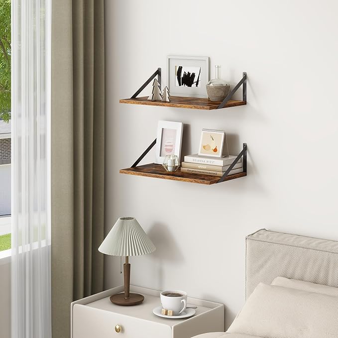 Fun Memories 20 Inch Floating Shelves, Deep Wall Shelves for Kitchen, 20 x 12 Floating Shelf for Living Room, Bedroom, Farmhouse Floating Shelves for Home Decor Storage, Rustic Brown, Set of 2-Ruum Studio Home