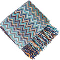 Boho Throw Blanket - Bohemian Fringe Tassels， for Bed Couch Soft ChairBlanket Double Sided (50"x70") (Blue)-Ruum Studio Home