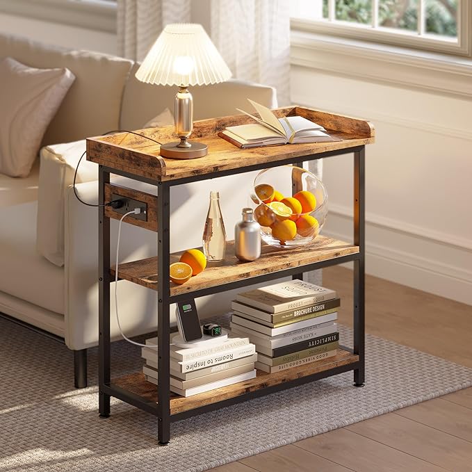 IRONCK Console Table, Sofa Table with Power Outlet, Farmhouse Hallway Table for Entryway, Living Room, Height Adjustable, Easy Assembly, Rustic Brown,32"-Ruum Studio Home