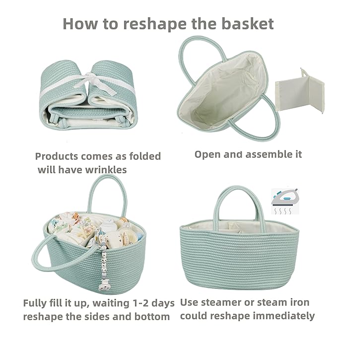 Large Baby Diaper Caddy Organizer for Girl Boy Rope Nursery Storage Bin Basket Portable Holder Tote Bag for Changing Table Car Travel Baby Shower Gifts Newborn Essentials Registry Must Have Green-Ruum Studio Home