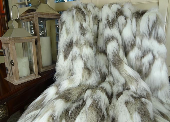 Ivory Beige Luxury Faux Fur Throw Blanket - Tibet Fox Fur - 108W x 90L-Ruum Studio Home