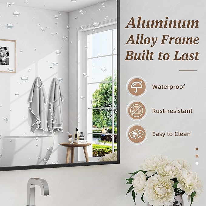 Bathroom Mirror 55" x 30", Large Rectangle Wall Mirror, Black Metal Frame Wall Mounted Mirrors for Bathroom, Vanity, Bedroom, Entryway Decor(Horizontal/Vertical)-Ruum Studio Home