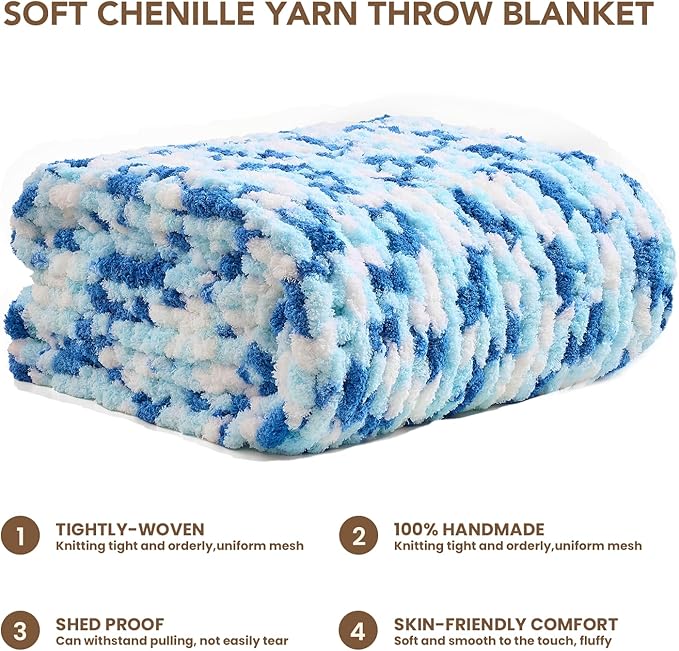 L'AGRATY Chunky Knit Blanket Throw: 60''x80'' Chenille Chunky Knitted Throw Blankets for Twin Bed Couch - Handmade Thick Cable Knit Blanket - Large Crochet Rope Blankets for Home Decor-Ruum Studio Home