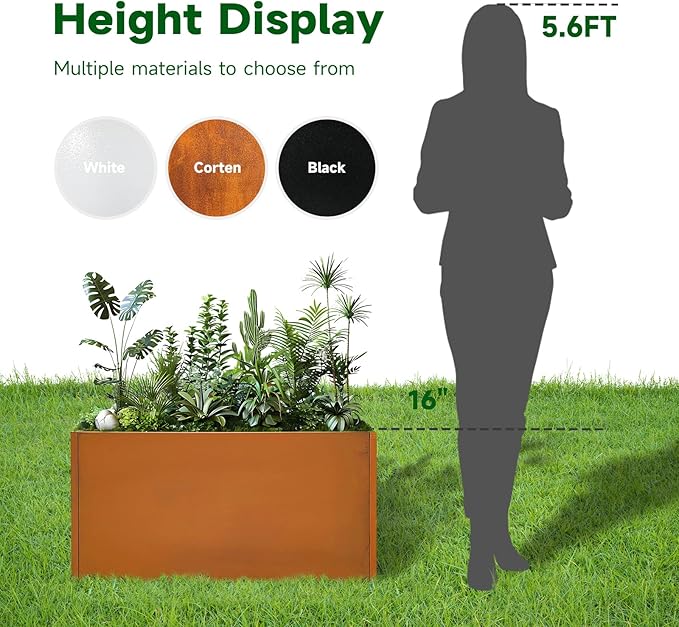 Corten Steel Corner Metal Planter Box Garden Steel Planter Pot for Patio Modern Farmhouse Rustic Design (L36 x W12 x D16, Rusted)-Ruum Studio Home