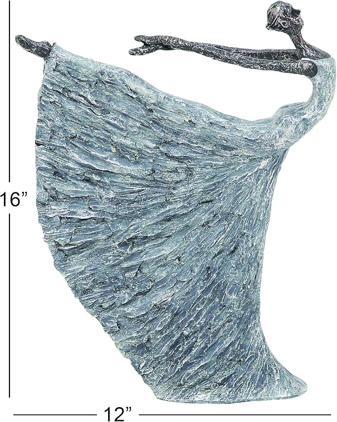 Deco 79 Polystone Dancer Decorative Sculpture Home Decor Statue, Accent Figurine 12" x 3" x 16", Gray-Ruum Studio Home