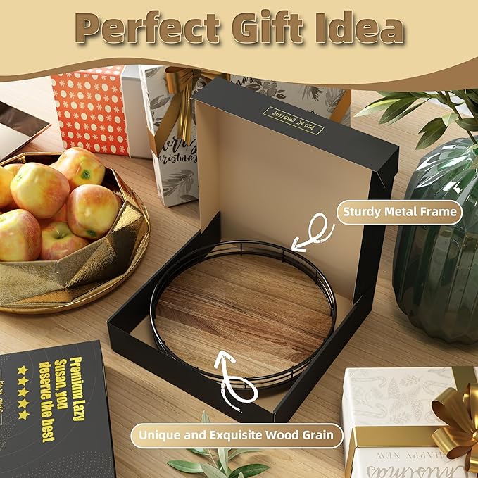 Acacia Wood 9" Bathroom Vanity Tray Turntable, Farmhouse Round Bathroom Countertop Organizer for Soap Perfume, Rotating Organizer for Kitchen Table Centerpieces, Decorative Trays for Coffee Table-Ruum Studio Home