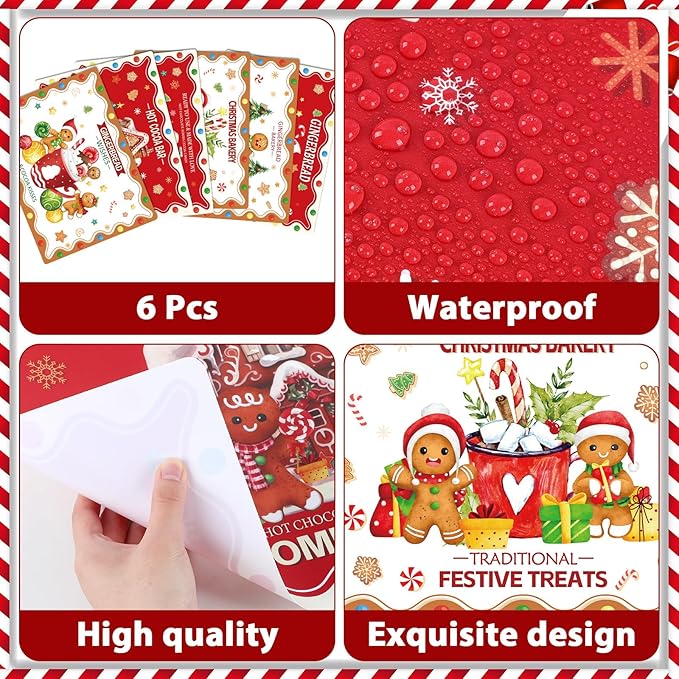 Christmas Placemats Set of 6 Christmas Retro Gingerbread Plastic Table Mats Xmas Bakery Gingerbread House Place Mats Winter Holiday Table Decoration for Indoor Outdoor Party Kitchen Dining-Ruum Studio Home