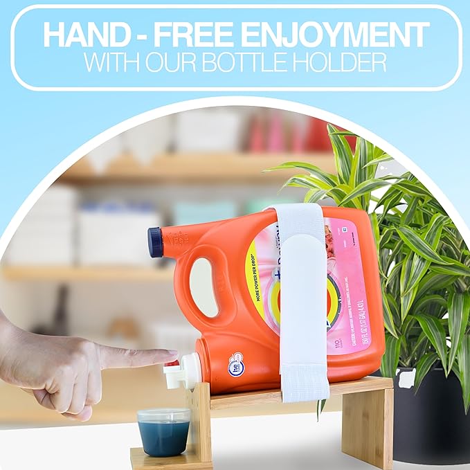 TidyFriend Laundry Detergent Dispenser with Tray & Strap, Laundry Soap Dispenser with Non-Slip Rubber Feet for Washing Room Organization, Easy Pour (Wood)-Ruum Studio Home
