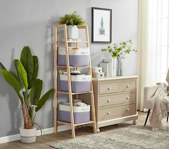 DECOMOMO Storage Bins Fabric Storage Baskets for Shelves, Linen Closet Organization Toys Nursery (Purple and White, Large - 3 Pack)-Ruum Studio Home
