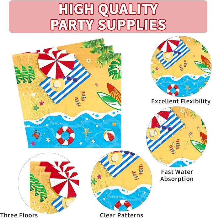 Grencian 200Pcs Beach Party Supplies Hello Summer Party Plates and Napkins Disposable Summer Pool Paper Tableware Set for Hawaiian Beach Pool Birthday Baby Showe Decorations, Serves 50-Ruum Studio Home