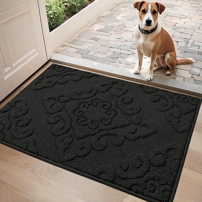 COSY HOMEER-Door-Mat-Non-Slip-Entryway-Rug 20”x32” Absorbent Welcome Mats Washable Dirt Trapper Door Mat Entrance Floor Mats for Front Back Doormats and Wet Shoes,Black-Ruum Studio Home