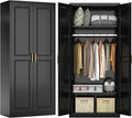 71" Metal Armoire Wardrobe Closet with 2 Doors, Tall Wardrobe Cabinet with Hanging Rod and Adjustable Shelves, Black Clothing Storage Cabinets for Bedroom, Laundry Room, Home Office-Ruum Studio Home