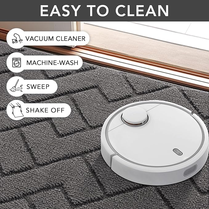 hicorfe Indoor Doormat,Front Back Door Mat Rubber Backing Non Slip Door Mats 24"x35" Absorbent Resist Dirt Entrance Doormat Inside Floor Mats for Entryway Washable Low-Profile (Grey)-Ruum Studio Home