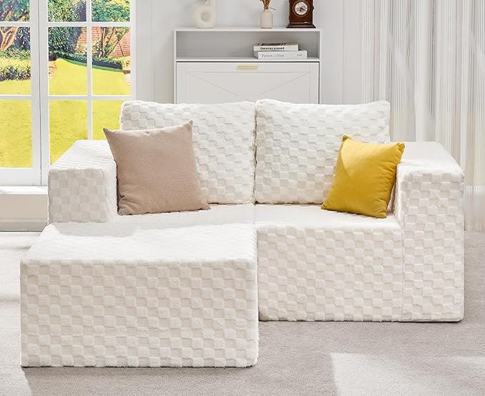Hobestluk Modular Sectional Sofa Memory Foam Couch L Shape Sofa for Living Room Loveseat with Chaise Lounge Cloud Couch with Removable Cover (Plush White, Loveseat with Chaise)-Ruum Studio Home