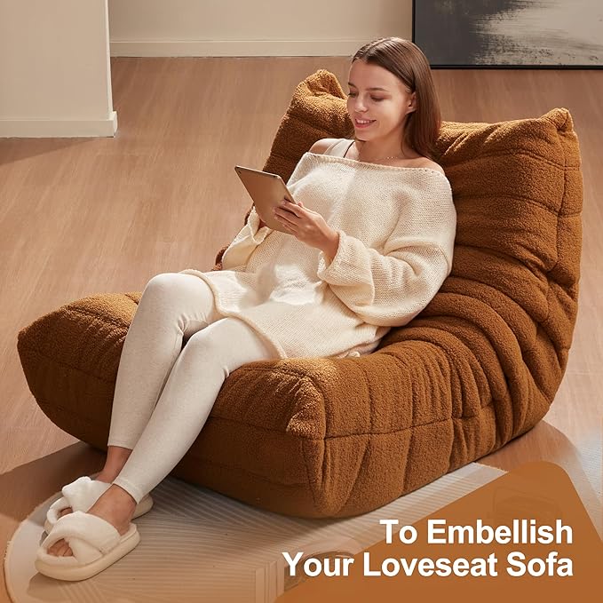 Bean Bag Chairs for Adults Giant Bean Bag Chair Memory Foam BeanBag Chair Big Bean Bag Sofa with Filler Faux Fur Fireside Beanbags Lazy Sofa for Living Room Bedroom Dorm Office (Brown Teddy)-Ruum Studio Home