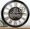 The B-Style Large 24 inch Moving Gear Wall Clock Oversized Vintage Farmhouse Wall Clocks for Living Room Decor Rustic Industrial Wood Clock (Black and Bronze)-Ruum Studio Home