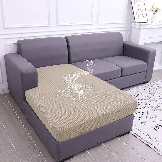 hyha Waterproof Sectional Couch Covers, Non Slip Sofa Couch Cushion Covers L Shape, Thick Stretch Jacquard Fabric, Washable Sofa Slipcovers with Elastic Bottom (1 Piece for Chaise XL, Taupe)-Ruum Studio Home