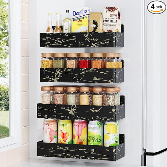 Magnetic Spice Rack for Refrigerator, Kitchen Organizer and Storage Shelf, Black Gold(4 Pack)-Ruum Studio Home