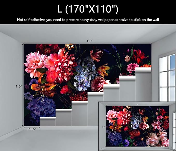 WFBHUA-Dark Floral Wallpaper Watercolor Pink and Blue Flower Wall Mural for Bedroom (Not Peel and Stick)-Ruum Studio Home