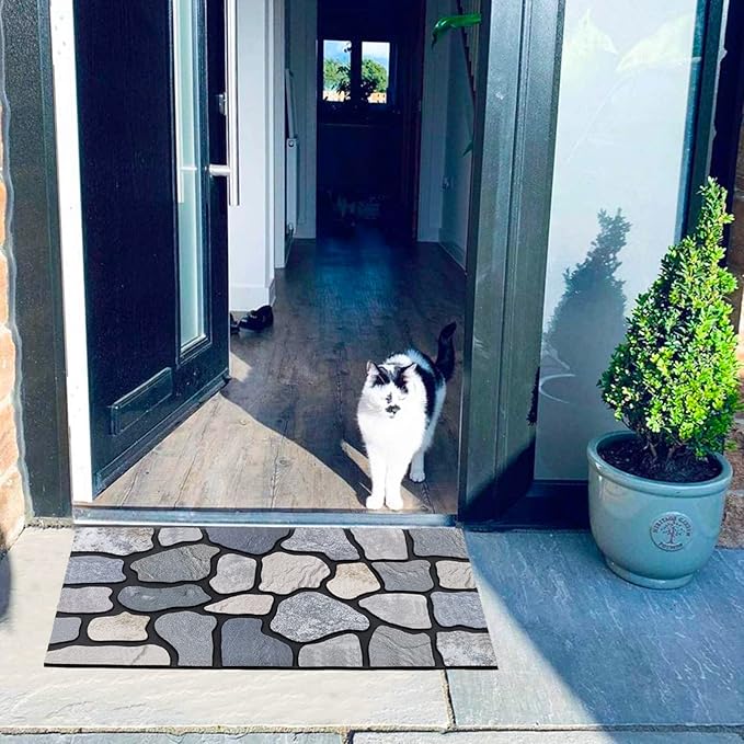 CHICHIC Welcome Door Mat 18X 30 Inch Front Doormat Outdoors for Home Entrance Outdoors Mat for Outside Entry Way Doormat Entry Rugs, Heavy Duty Non Slip Rubber Back Low Profile, Stone-Ruum Studio Home