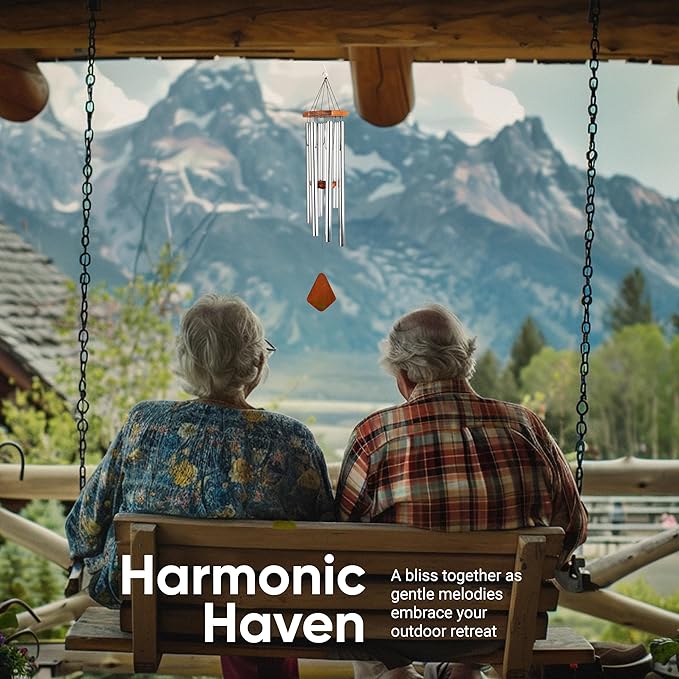 Nature’s Melody Premiere Grande Tunes Wind Chimes – Outdoor Windchime with 6 Tubes Tuned to E Pentatonic Scale, Rustproof Aluminum, Beech Wood & S Hook Hanger for Sympathy, Memorial Gift or Zen Garden-Ruum Studio Home