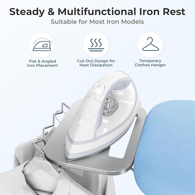 Yaheetech Foldable Ironing Board, Heavy Duty Iron Board with 9 Adjustable Heights, 4 Layer Cover and Safety Iron Rest, 52X14 Compact and Space Save Iron Board for Home Laundry Room Use, Blue-Ruum Studio Home