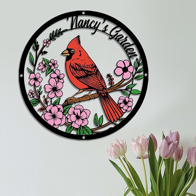 Personalized Name Garden Cardinal Metal Signs with Stake, Custom Family Name Yard Decor for Outdoor Outside, Cardinal Lawn Patio Stake Gardening Enthusiasts Grandmothers Gift-Ruum Studio Home