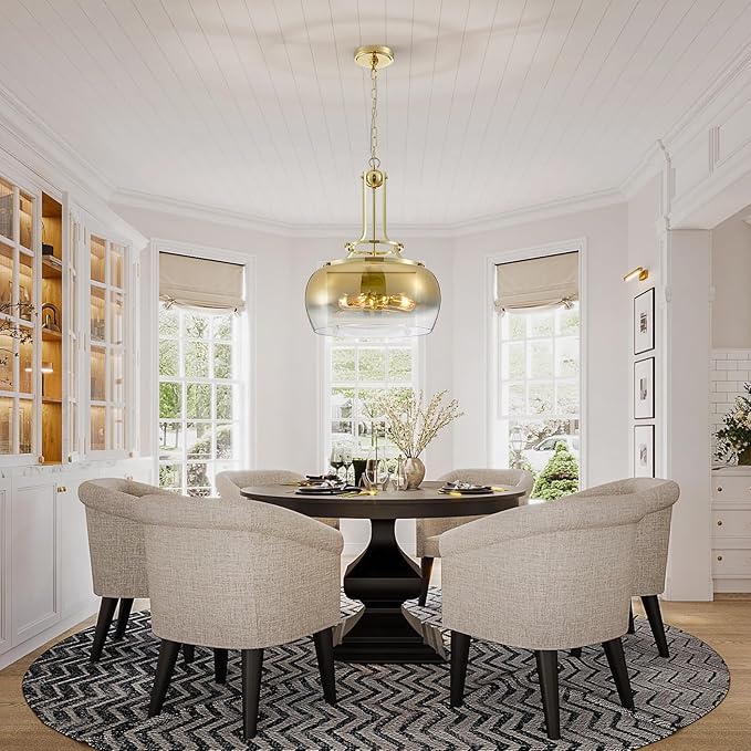 WUZUPS Gold Chandelier Rustic Farmhouse Industrial Round Ceiling Pendant LED Light Fixture with Gradient Glass Shade for Dining Room Kitchen Island Foyer Entryway, H 20.9" W 15.9", E26 Base-Ruum Studio Home