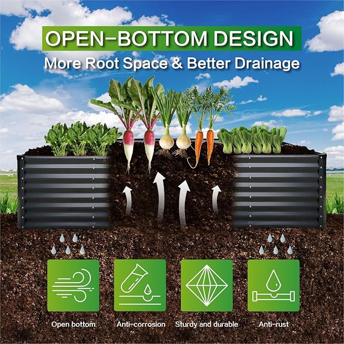 GARDMAX 8x4x2FT Galvanized Raised Garden Bed Kit, Metal Planter Boxes Outdoor with Easy Assembly, Large Garden Bed for Vegetables, Fruits, Flower, Herbs Rectangle Dark Gray-Ruum Studio Home