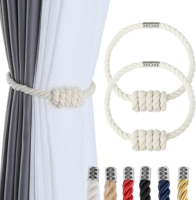 Fenghuangwu 2Pack Magnetic Curtain Tiebacks – Bohemian Style Handmade Woven Tie-Backs for Drapes,Elegant Exquisite Knot Holdbacks,Outdoor Boho & Modern Home Decor-Cotton-Ruum Studio Home