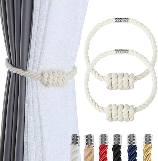 Fenghuangwu 2Pack Magnetic Curtain Tiebacks – Bohemian Style Handmade Woven Tie-Backs for Drapes,Elegant Exquisite Knot Holdbacks,Outdoor Boho & Modern Home Decor-Cotton-Ruum Studio Home
