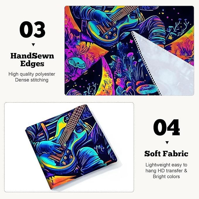 BVBOX Astronaut Space Blacklight Tapestry 79"x59", UV Reactive Astronaut Guitar Moon Universe Galaxy Planet Glow in Dark Music Tapestries, Black Light Neon Upright Poster Wall Hanging Backdrop Decor for Bedroom Living Room-Ruum Studio Home
