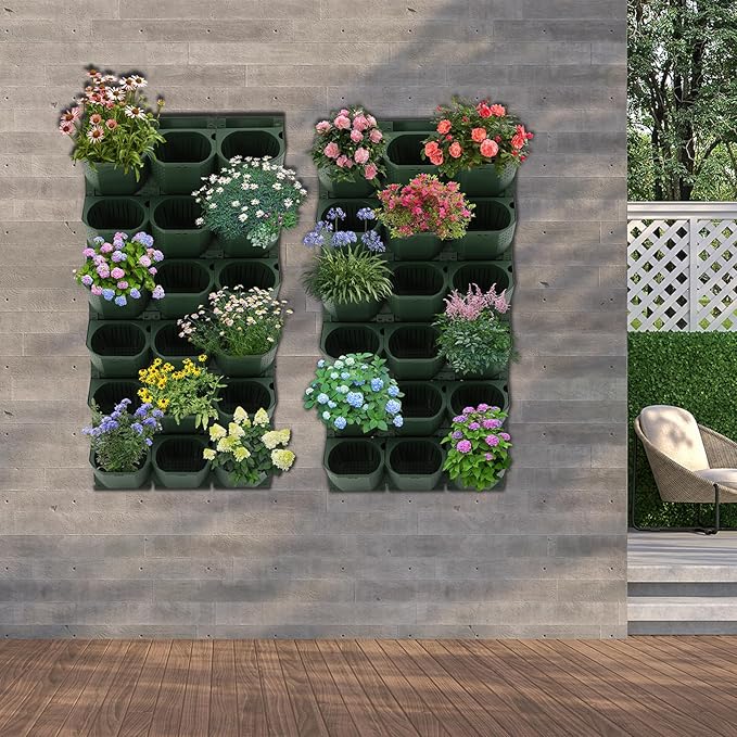 Self Watering Wall Planter | 36 Pots Vertical Garden Planter for Indoor Plants | Wall-Mounted Stackable wall planter | Hanging Plant Flower Pot Holder | 10.56 Fl Oz Each Individual Pot | Army Green-Ruum Studio Home