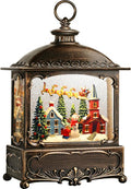 Christmas Snow Globe Lantern Christmas Decorations Gifts Snowman Santa Claus Church Village Scene Musical Glitter Snowfall USB/Battery Timer 12 inch-Ruum Studio Home
