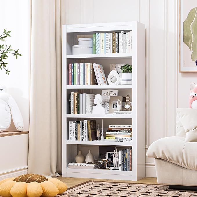 Bookshelf, 5 Tier Bookshelf with Adjustable Shelves, 69" H Tall Bookcase, Metal Bookshelves and Heavy Duty Bookcases for Living Rooms, Home Offices, Library, 10 Minutes Assemble-Ruum Studio Home