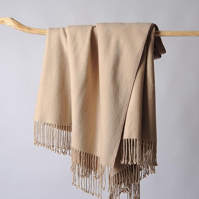 CUDDLE DREAMS Silk Throw Blanket with Hand-Knotted Fringe, Natural, Soft & Breathable (Taupe)-Ruum Studio Home