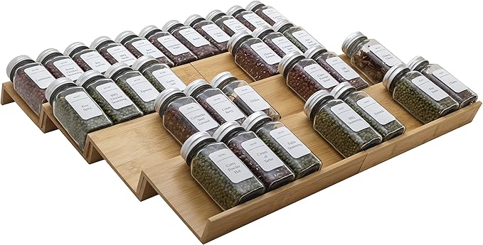 Bamboo Spice Rack Drawer Organizer - 8 Pieces Set- 10" Wide Per Piece - Combine Pieces Into 20" Wide Rack (10" or 20")-Ruum Studio Home