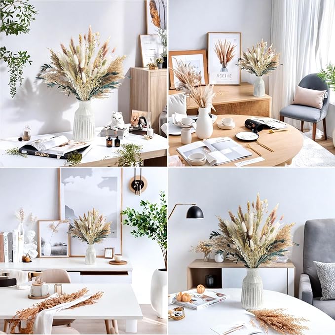 126pcs Dried Pampas Grass Decorations, Dried Flowers, Dried Bouquet in Vase, Reed Grass Bouquet for Boho Floral Wedding, Rustic Farmhouse Decor. (Vase Not Included)-Ruum Studio Home
