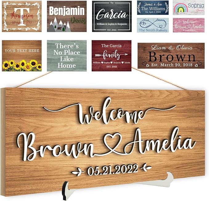 Custom Wood Sign Prsonalized Text Business 3D Home Decor, Personalized Rustic Plaque Board Hanging Wooden Name Sign for Wall Art, Customized Signs Plank Decoration Gifts for Wedding Family Farmhouse Kitchen, Rectangle-Ruum Studio Home